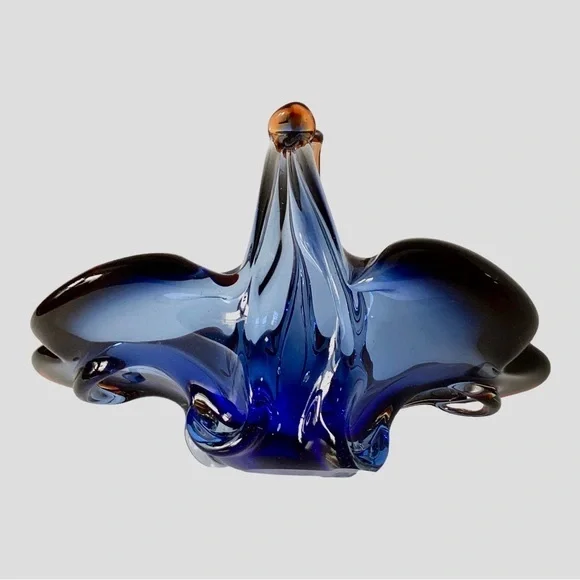 Royal Gallery Art Glass Basket Blue And Mulberry Purple Czech Republic Poland - Picture 7 of 15